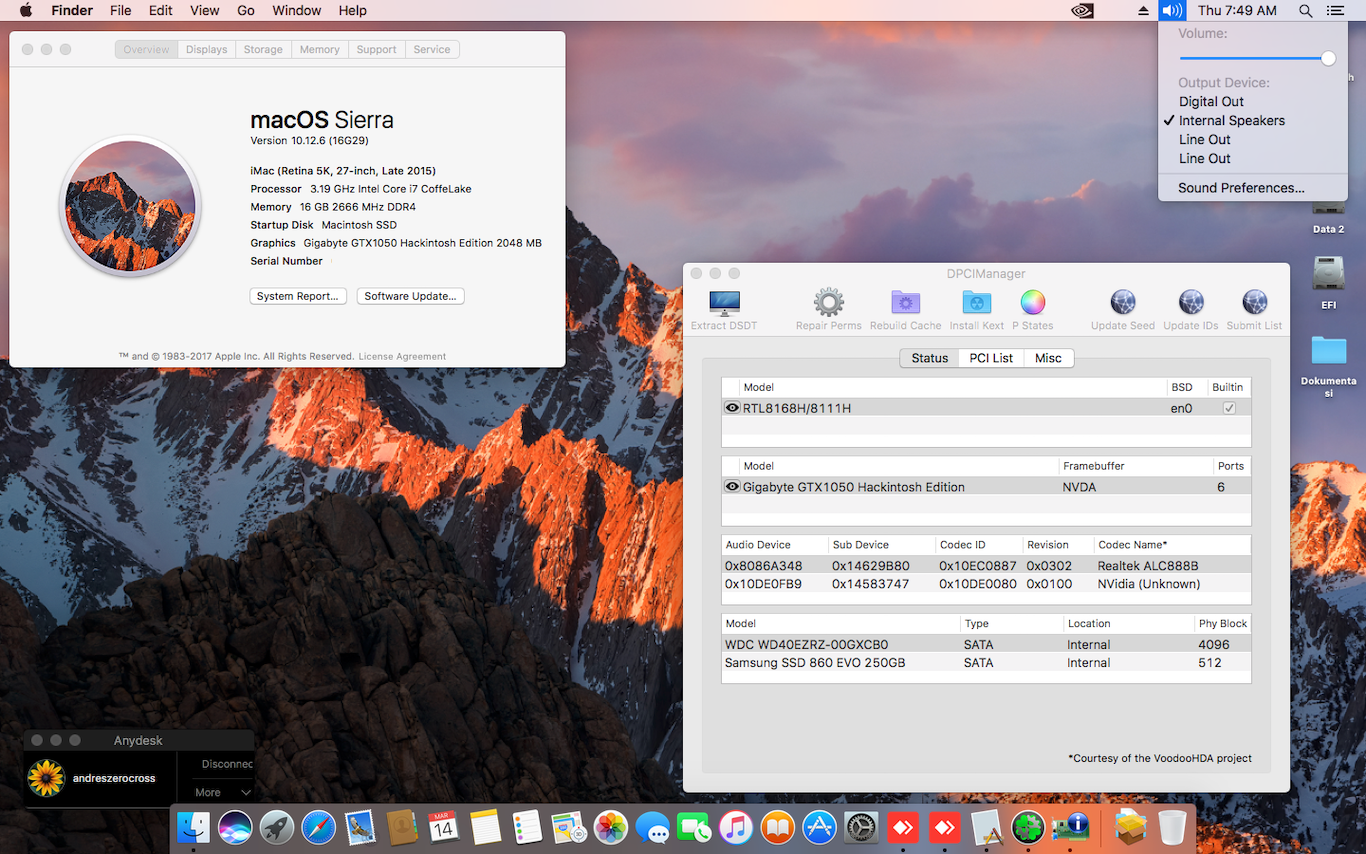 Success Hackintosh macOS Sierra 10.12.6 Build 16G29 at MSI H310I Pro + Intel Core i7 8700 + Gigabyte Geforce GTX 1050